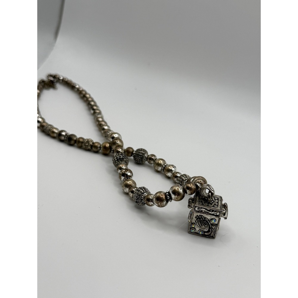 Vintage Style Religious Prayer Box Beaded Necklace